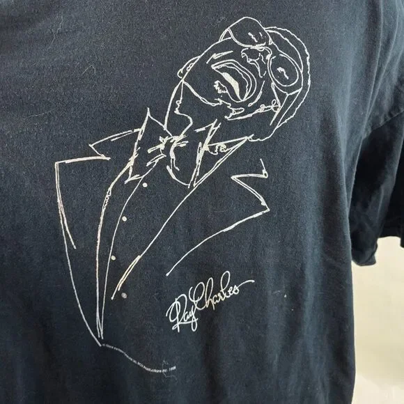 Ray Charles Mens XL Black Graphic T Shirt 1998 Vintage Gear Ink New Orleans - Picture 3 of 8
